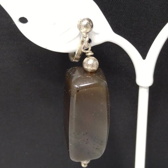 1950s Quartz Stone Earrings Silver Tone Screw Back Boho Natural Vintage - Picture 3 of 10